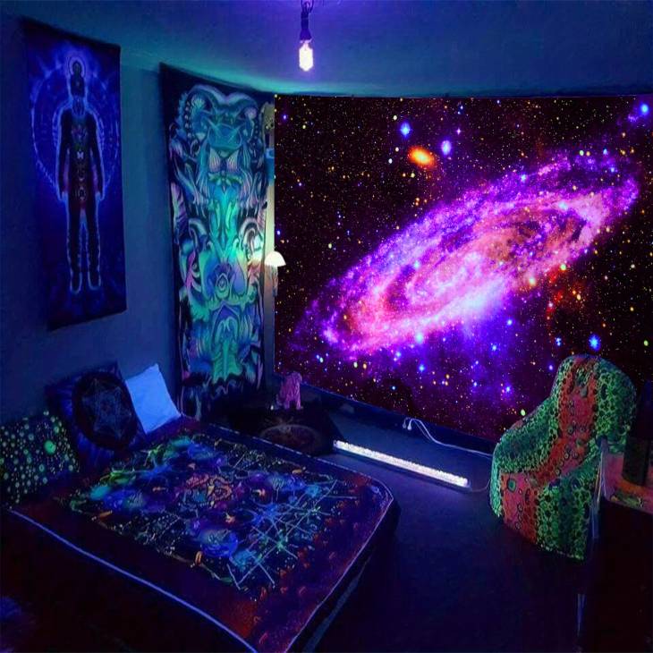 1pc Glow in the Dark Cosmic Planet Starry Night Tapestry - Peach Skin Velvet Wall Hanging for Bedroom, Living Room, Office, and Home Decor - Image 3