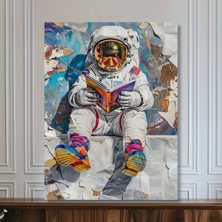 Astronaut Reading Book Canvas Art - High-Quality Wooden Framed Wall Decor, Perfect for Living Room, Bedroom, Kitchen - Unique Home Gift Idea - Image 2