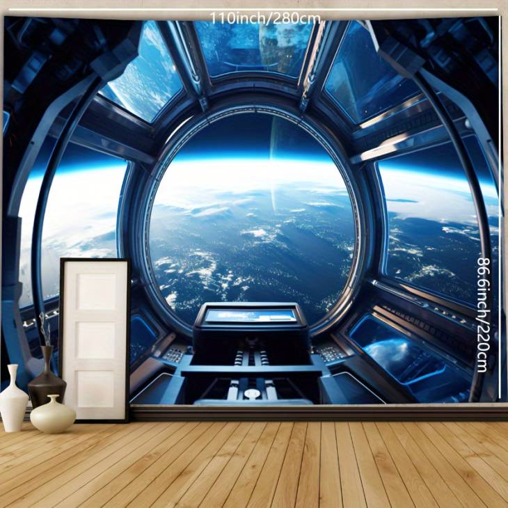 1pc Super Large Size Sci-fi Space Planet Print Tapestry, Polyester Tapestry, Wall Hanging For Living Room Bedroom Office, Home Decor Room Decor Party Decor, With Free Installation Package - Image 2