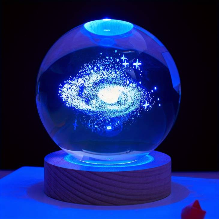 1pc Color Night Light 3D Crystal Ball Ornament, Night Light LED Astronomy Lamp Glowing Planetary Galaxy Astronaut Night Girlfriend Birthday Gift, For Home Room Living Room Office Decor - Image 3