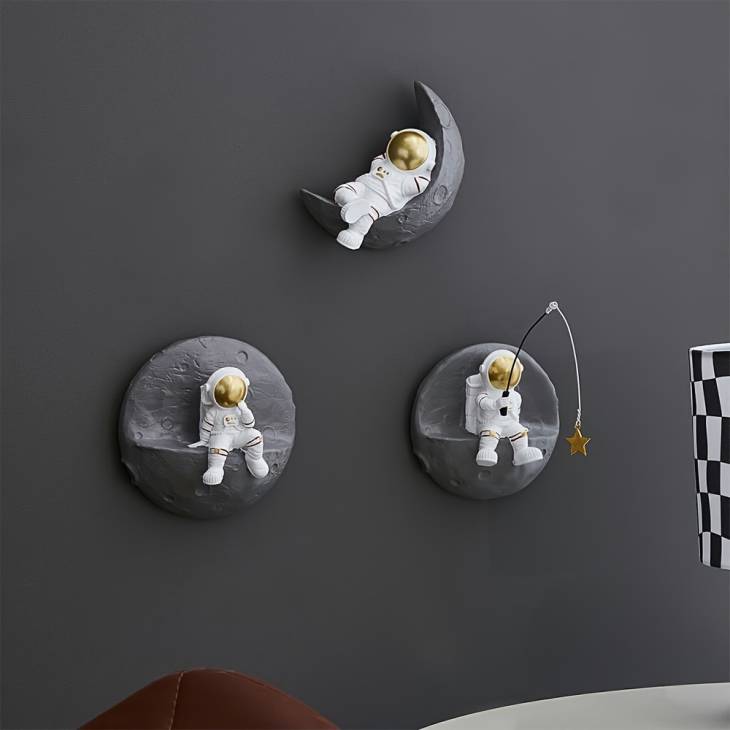 Contemporary Resin Astronaut Wall Sculptures - Set of 3, Space-Themed Wall Mount Decor for Living Room, Bedroom - Modern Indoor Wall Hanging Astronaut Figures for Home, Office Decoration - Image 3