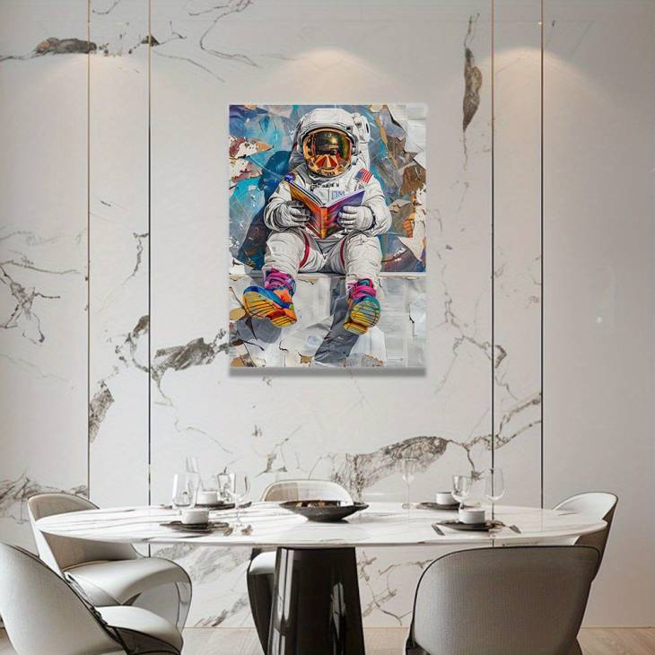 Astronaut Reading Book Canvas Art - High-Quality Wooden Framed Wall Decor, Perfect for Living Room, Bedroom, Kitchen - Unique Home Gift Idea - Image 4