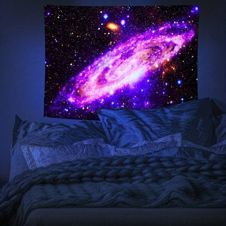 1pc Glow in the Dark Cosmic Planet Starry Night Tapestry - Peach Skin Velvet Wall Hanging for Bedroom, Living Room, Office, and Home Decor - Image 2