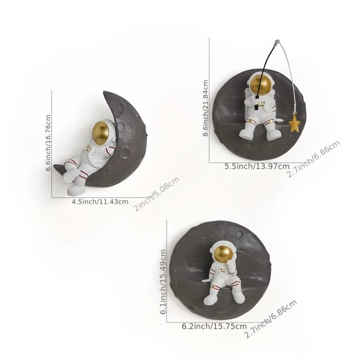 Contemporary Resin Astronaut Wall Sculptures - Set of 3, Space-Themed Wall Mount Decor for Living Room, Bedroom - Modern Indoor Wall Hanging Astronaut Figures for Home, Office Decoration - Image 6