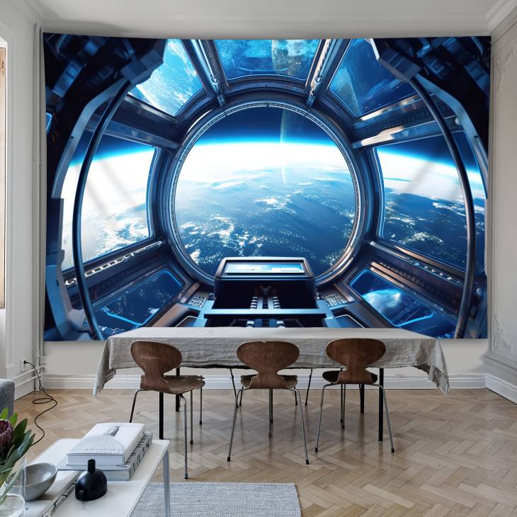 1pc Super Large Size Sci-fi Space Planet Print Tapestry, Polyester Tapestry, Wall Hanging For Living Room Bedroom Office, Home Decor Room Decor Party Decor, With Free Installation Package - Image 3