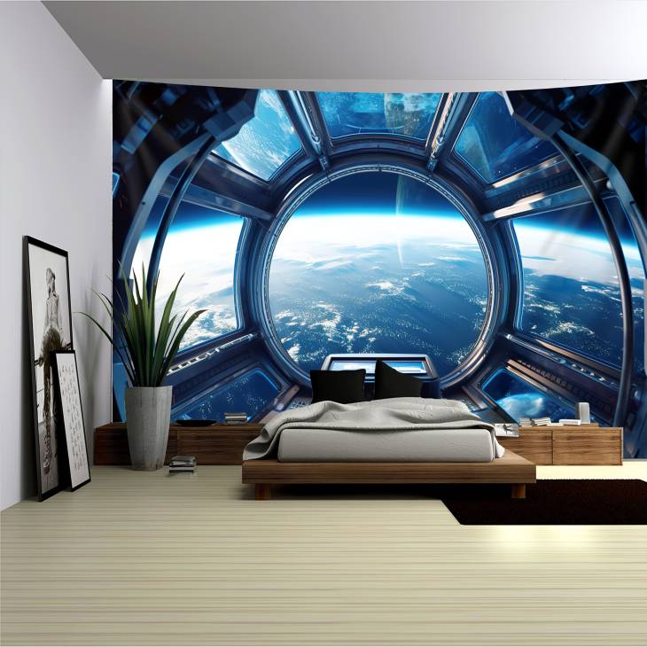 1pc Super Large Size Sci-fi Space Planet Print Tapestry, Polyester Tapestry, Wall Hanging For Living Room Bedroom Office, Home Decor Room Decor Party Decor, With Free Installation Package - Image 7