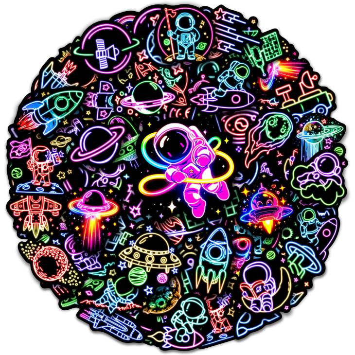 50pcs Neon Astronaut Glow in The Dark Vinyl Stickers, Reusable Waterproof Space-Themed Decals for Laptops, Water Bottles, Classic Cartoon Style, Irregular Shapes, Self-Adhesive for Teens, Students, Adults - Image 6