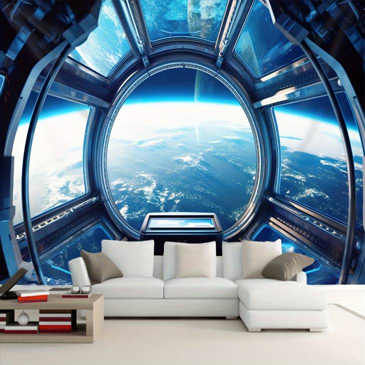 1pc Super Large Size Sci-fi Space Planet Print Tapestry, Polyester Tapestry, Wall Hanging For Living Room Bedroom Office, Home Decor Room Decor Party Decor, With Free Installation Package - Image 9