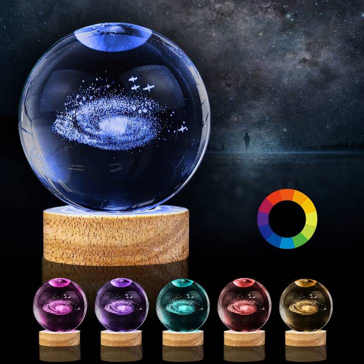 1pc Color Night Light 3D Crystal Ball Ornament, Night Light LED Astronomy Lamp Glowing Planetary Galaxy Astronaut Night Girlfriend Birthday Gift, For Home Room Living Room Office Decor - Image 4