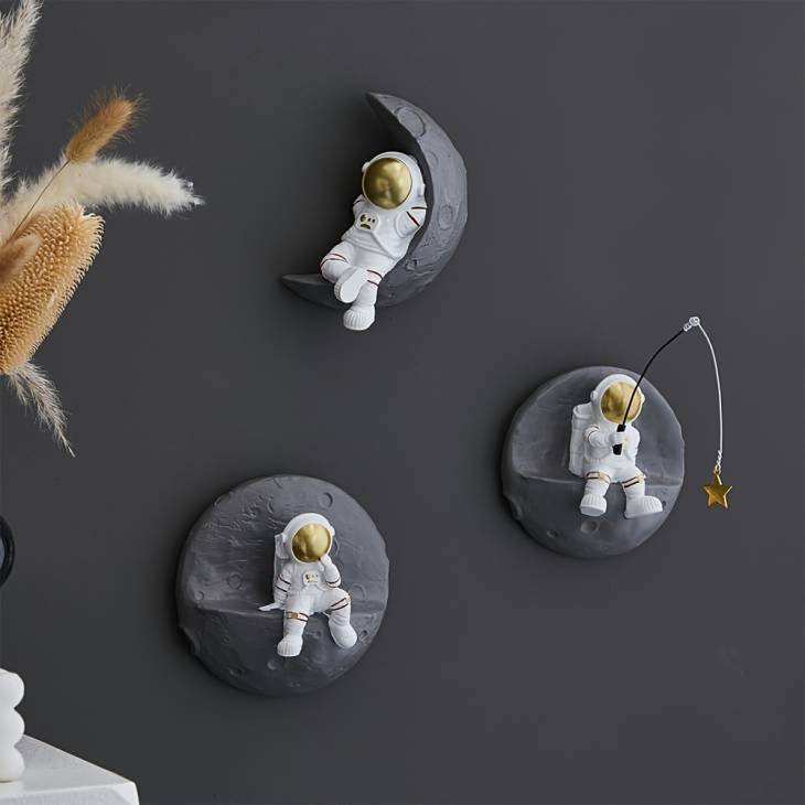 Contemporary Resin Astronaut Wall Sculptures - Set of 3, Space-Themed Wall Mount Decor for Living Room, Bedroom - Modern Indoor Wall Hanging Astronaut Figures for Home, Office Decoration - Image 4