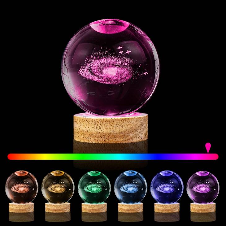 1pc Color Night Light 3D Crystal Ball Ornament, Night Light LED Astronomy Lamp Glowing Planetary Galaxy Astronaut Night Girlfriend Birthday Gift, For Home Room Living Room Office Decor