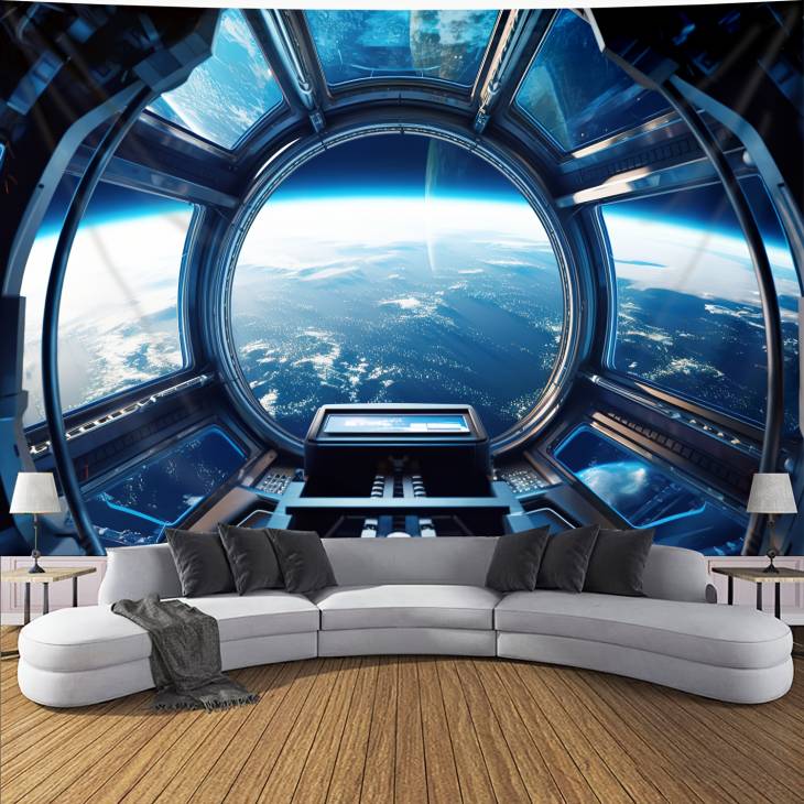 1pc Super Large Size Sci-fi Space Planet Print Tapestry, Polyester Tapestry, Wall Hanging For Living Room Bedroom Office, Home Decor Room Decor Party Decor, With Free Installation Package - Image 8