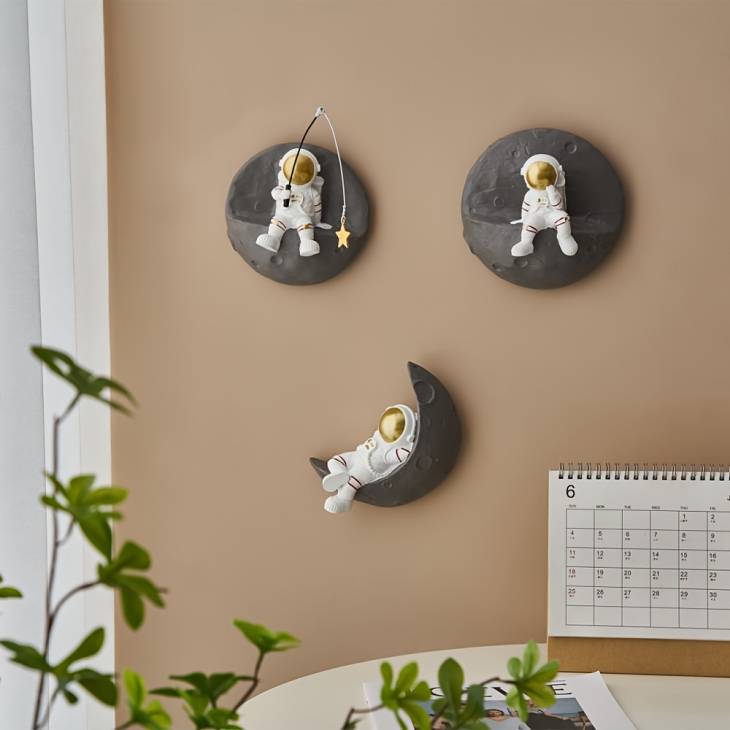 Contemporary Resin Astronaut Wall Sculptures - Set of 3, Space-Themed Wall Mount Decor for Living Room, Bedroom - Modern Indoor Wall Hanging Astronaut Figures for Home, Office Decoration - Image 2