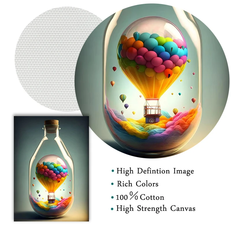 Modern Hot Air Balloon House in Bottle Canvas Printed Mural Pop Poster Art Ideal Living Room Bedroom Home Decor Pictures Cuadros
