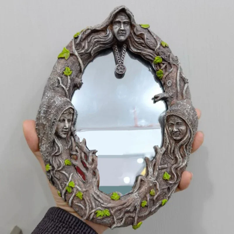 Celtic Sacred Moon Triple Goddess Mother Maiden Crone Wall Hanging Mirror With Pentagram Amulet Pendant Plaque Decor