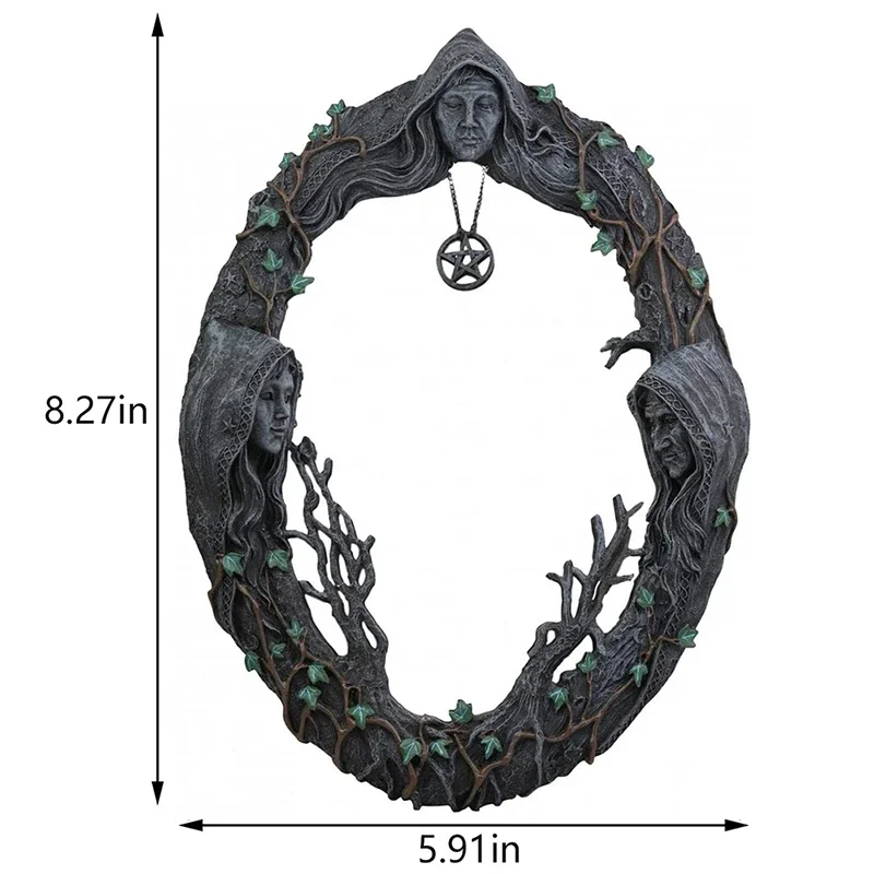 Celtic Sacred Moon Triple Goddess Mother Maiden Crone Wall Hanging Mirror With Pentagram Amulet Pendant Plaque Decor Celtic Sacred Moon Triple Goddess Mother Maiden Crone Wall Hanging Mirror With Pentagram Amulet Pendant Plaque Decor
