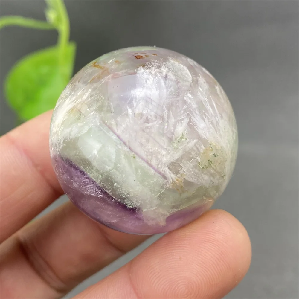 Natural Colorful Feather Fluorite Crystal Ball Hand Polished Yoga Meditation Fitness Ball Home Decoration+Base