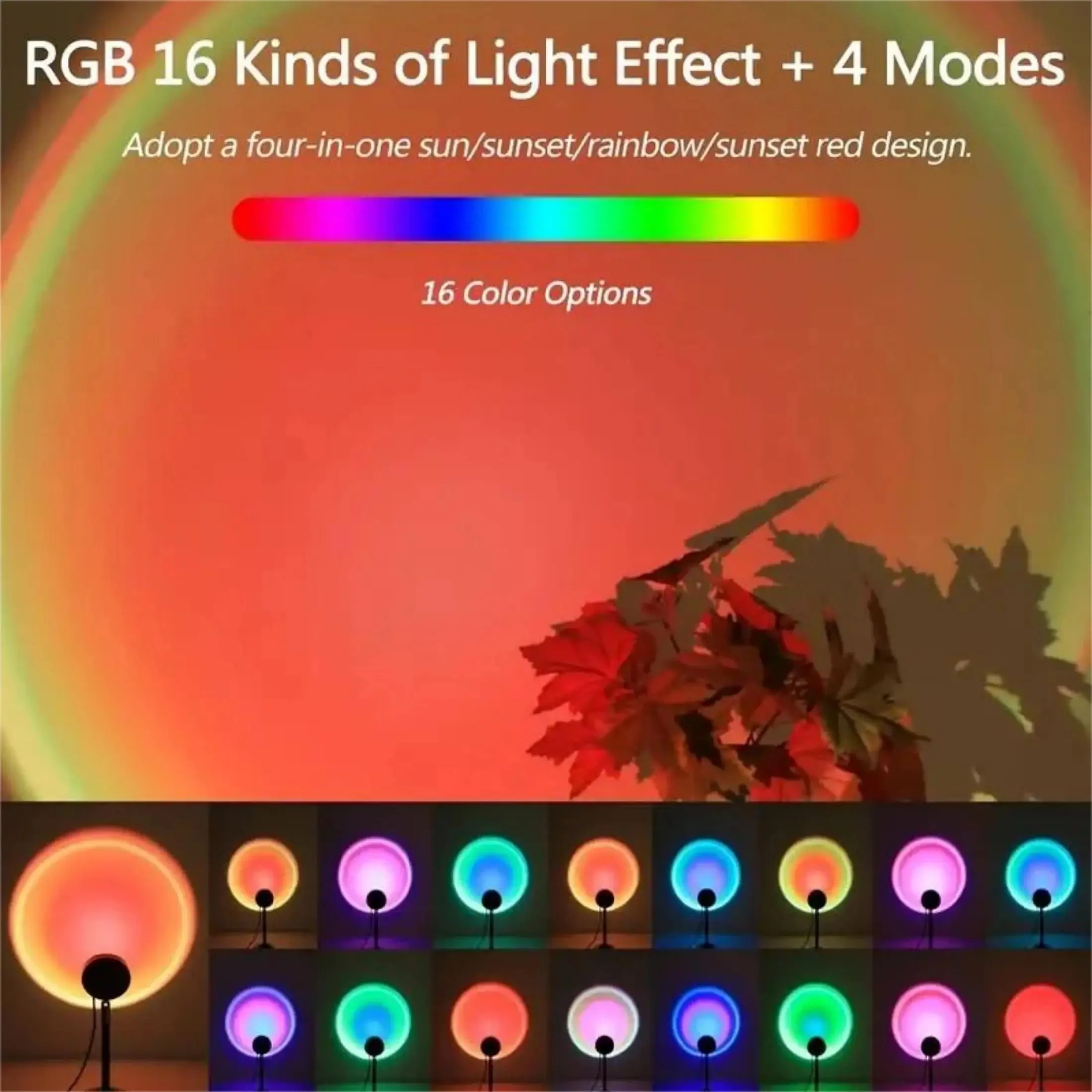Vibrant Sunset Projection Light - 16-Color Spectrum, USB Remote Control, Dynamic Color Changing LED Light - Creates Warm Home