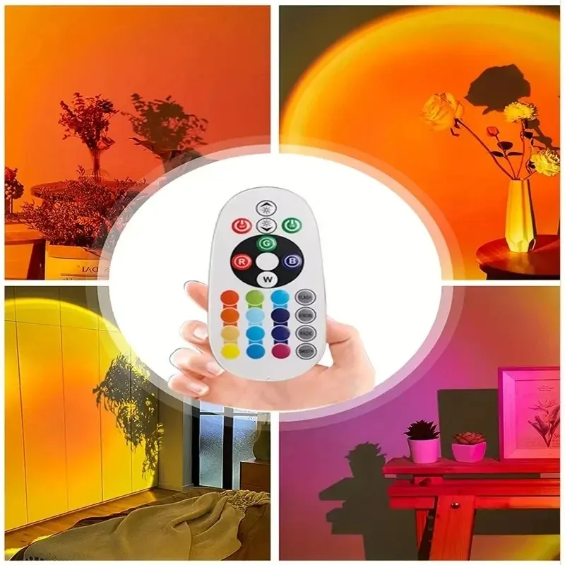 Vibrant Sunset Projection Light - 16-Color Spectrum, USB Remote Control, Dynamic Color Changing LED Light - Creates Warm Home