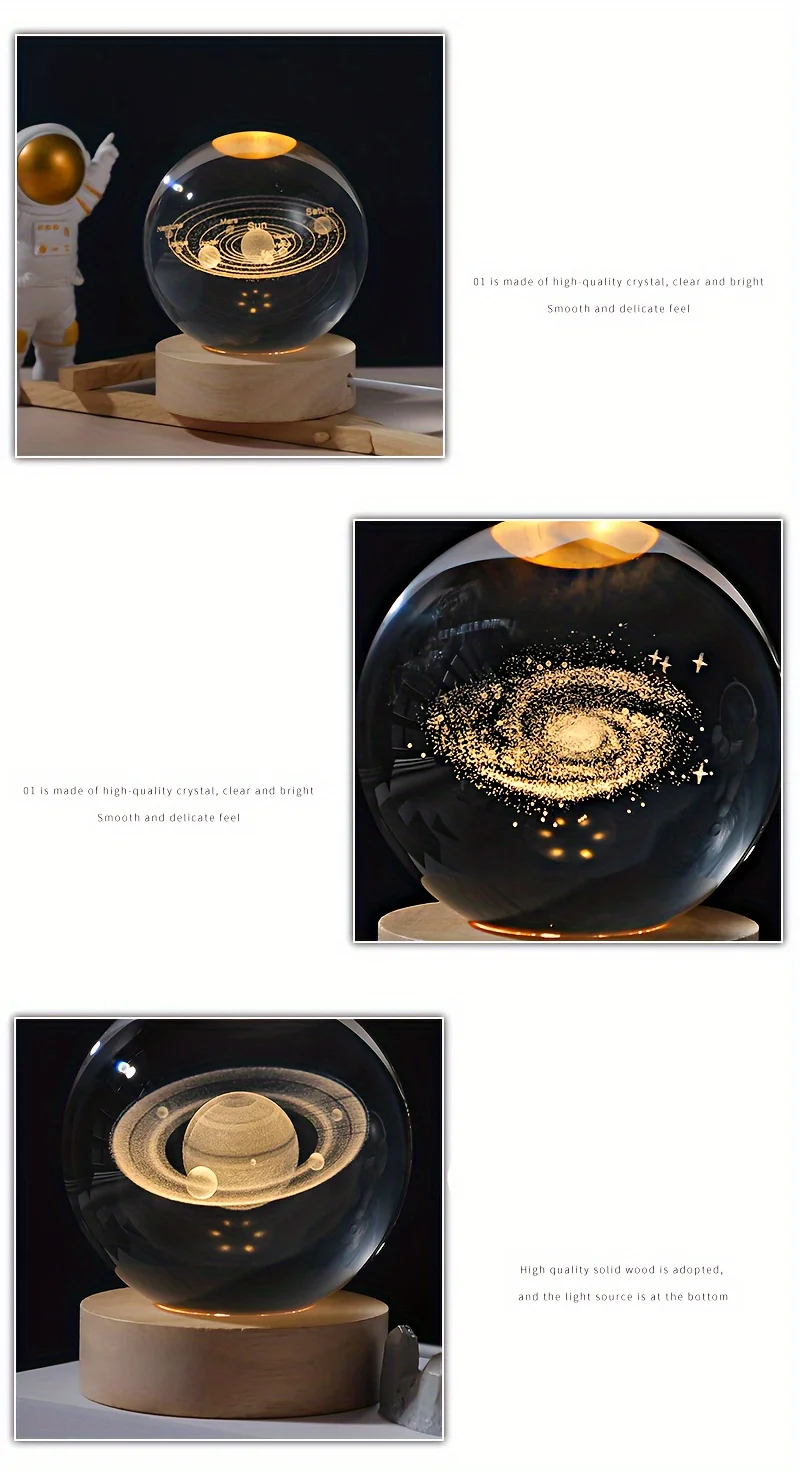 6cm Crystal Ball 3D Glass Ornaments Solar System Luminous Wooden Base Home Decoration Christmas Gift Night Light Crystal Light 6cm Crystal Ball 3D Glass Ornaments Solar System Luminous Wooden Base Home Decoration Christmas Gift Night Light Crystal Light