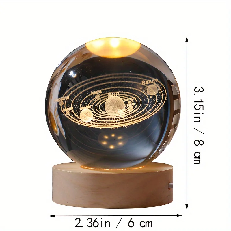 6cm Crystal Ball 3D Glass Ornaments Solar System Luminous Wooden Base Home Decoration Christmas Gift Night Light Crystal Light 6cm Crystal Ball 3D Glass Ornaments Solar System Luminous Wooden Base Home Decoration Christmas Gift Night Light Crystal Light