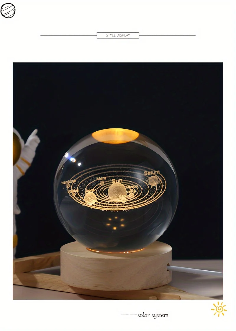 6cm Crystal Ball 3D Glass Ornaments Solar System Luminous Wooden Base Home Decoration Christmas Gift Night Light Crystal Light 6cm Crystal Ball 3D Glass Ornaments Solar System Luminous Wooden Base Home Decoration Christmas Gift Night Light Crystal Light