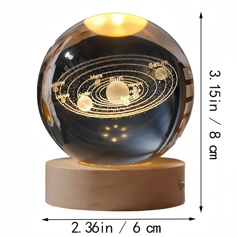 6cm 3D Crystal Ball Glass Ball Planet Earth Wooden Base Solar System Galaxy Astronomy Birthday Gift Home Desktop Decoration - Image 2