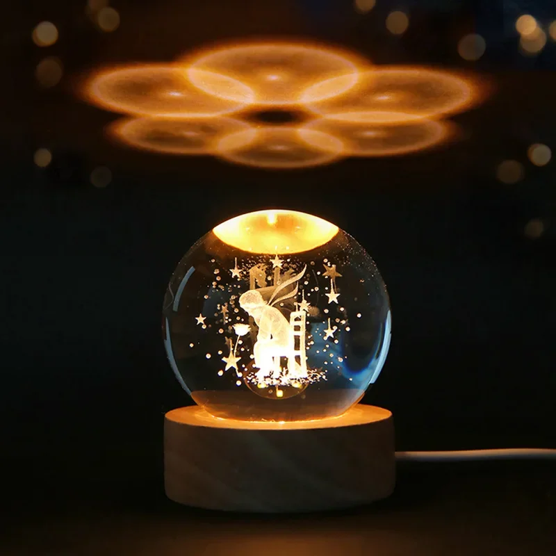 6cm 3D Crystal Ball Glass Ball Planet Earth Wooden Base Solar System Galaxy Astronomy Birthday Gift Home Desktop Decoration