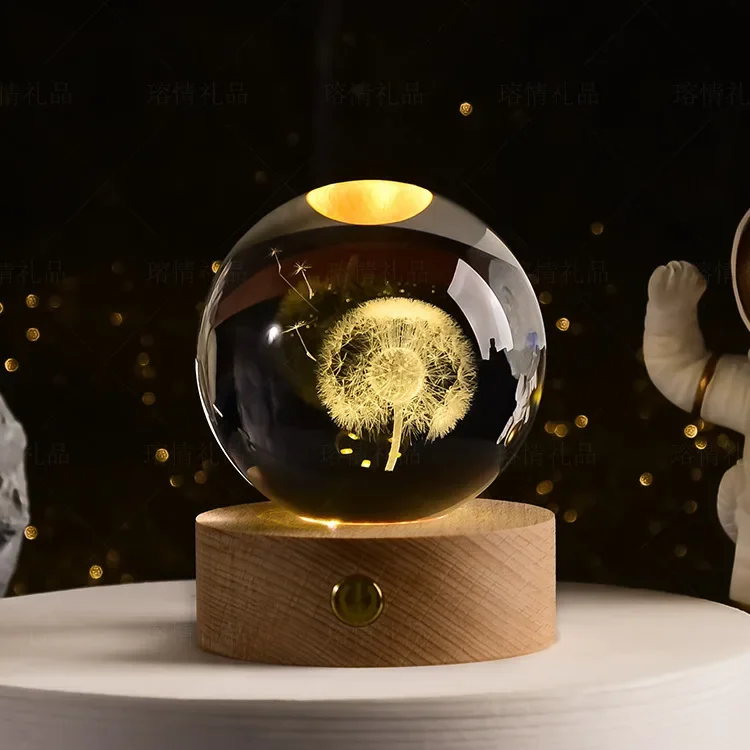 6cm 3D Crystal Ball Glass Ball Planet Earth Wooden Base Solar System Galaxy Astronomy Birthday Gift Home Desktop Decoration