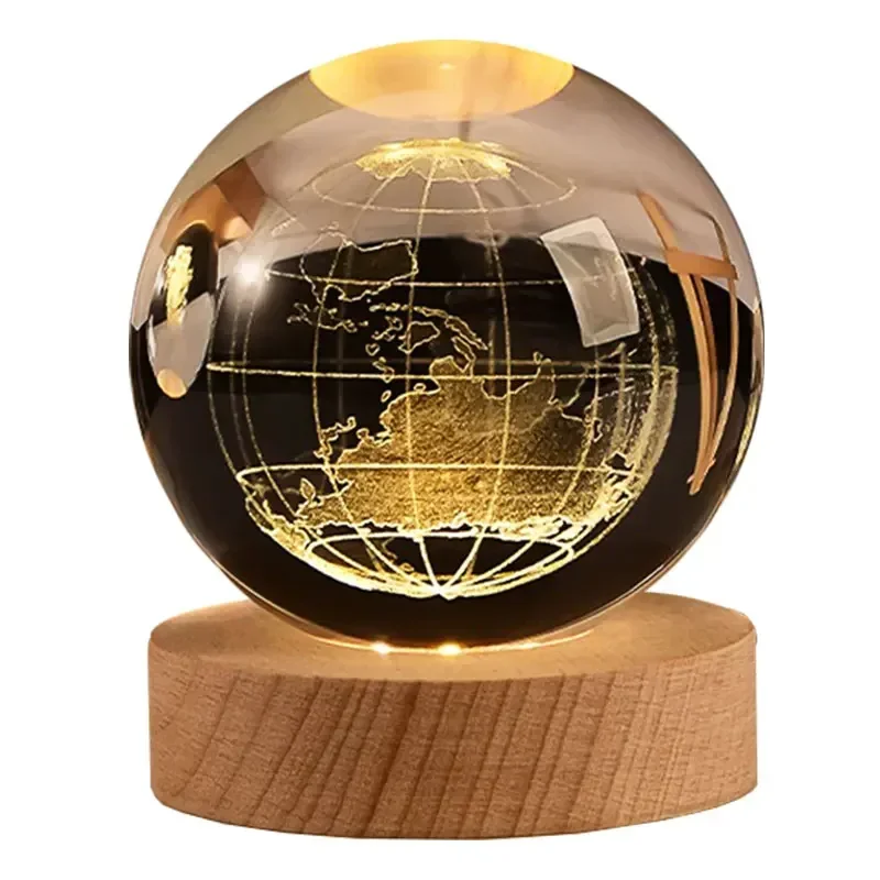 6cm 3D Crystal Ball Glass Ball Planet Earth Wooden Base Solar System Galaxy Astronomy Birthday Gift Home Desktop Decoration - Image 6