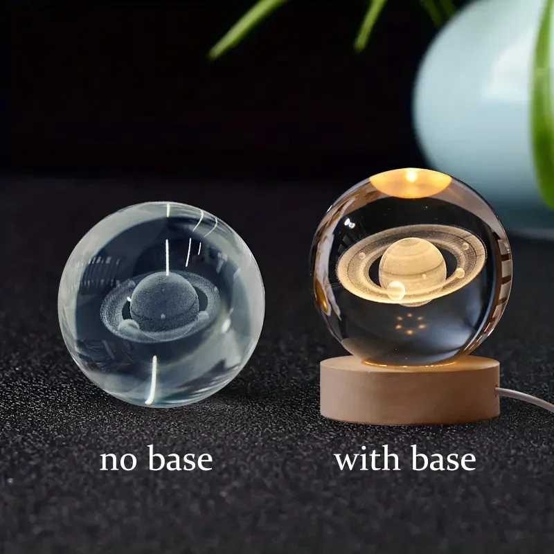 6cm 3D Crystal Ball Glass Ball Planet Earth Wooden Base Solar System Galaxy Astronomy Birthday Gift Home Desktop Decoration