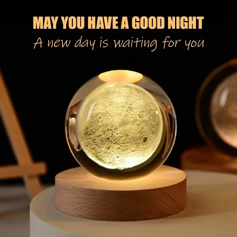 6cm 3D Crystal Ball Glass Ball Planet Earth Wooden Base Solar System Galaxy Astronomy Birthday Gift Home Desktop Decoration - Image 3