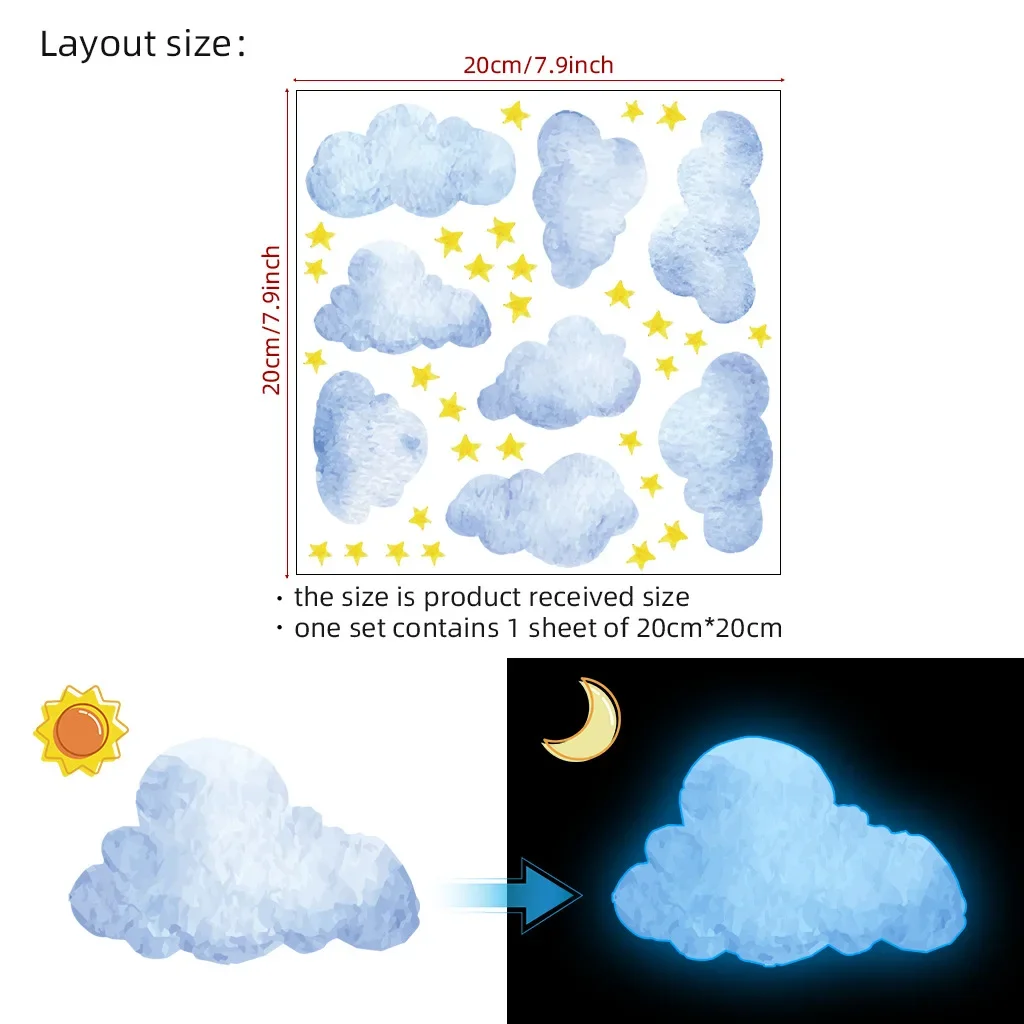 Clouds Cute Stars Luminous Beautify Stickers Children's Room Decoration Cartoon Stickers Home Decoration Stickers Posters
