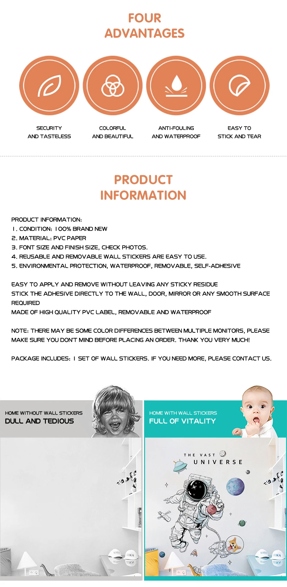 Creative Space Astronaut Dog Wall Stickers For Kids Rooms Child Boy Bedroom Wall Decor Self Adhesive Vinyl Sticker Wallpapers