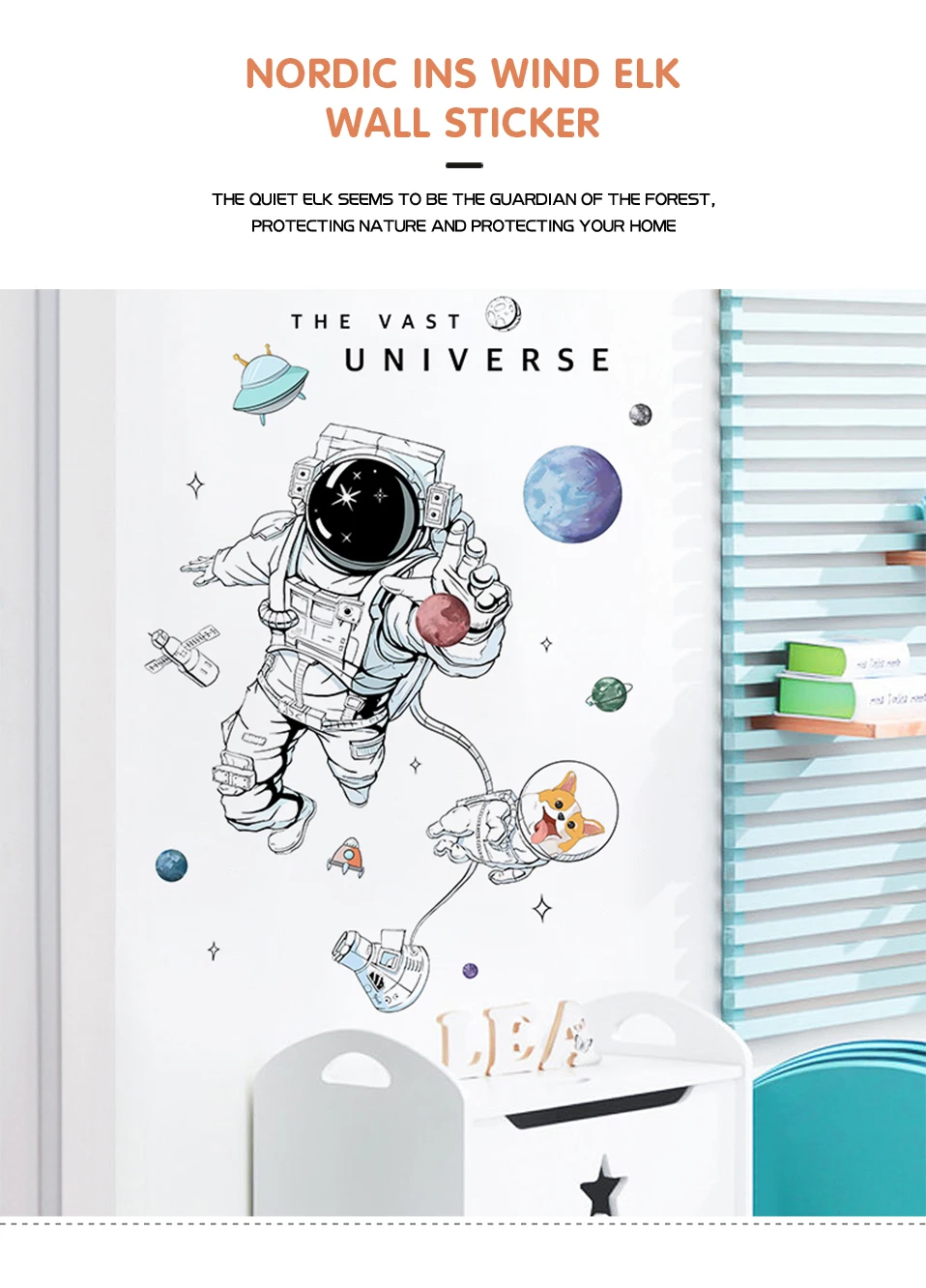 Creative Space Astronaut Dog Wall Stickers For Kids Rooms Child Boy Bedroom Wall Decor Self Adhesive Vinyl Sticker Wallpapers