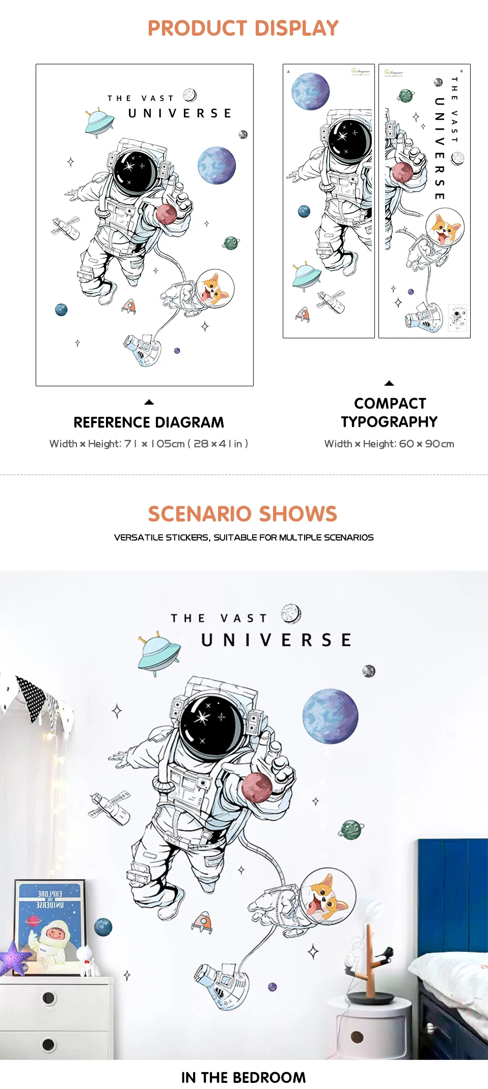 Creative Space Astronaut Dog Wall Stickers For Kids Rooms Child Boy Bedroom Wall Decor Self Adhesive Vinyl Sticker Wallpapers