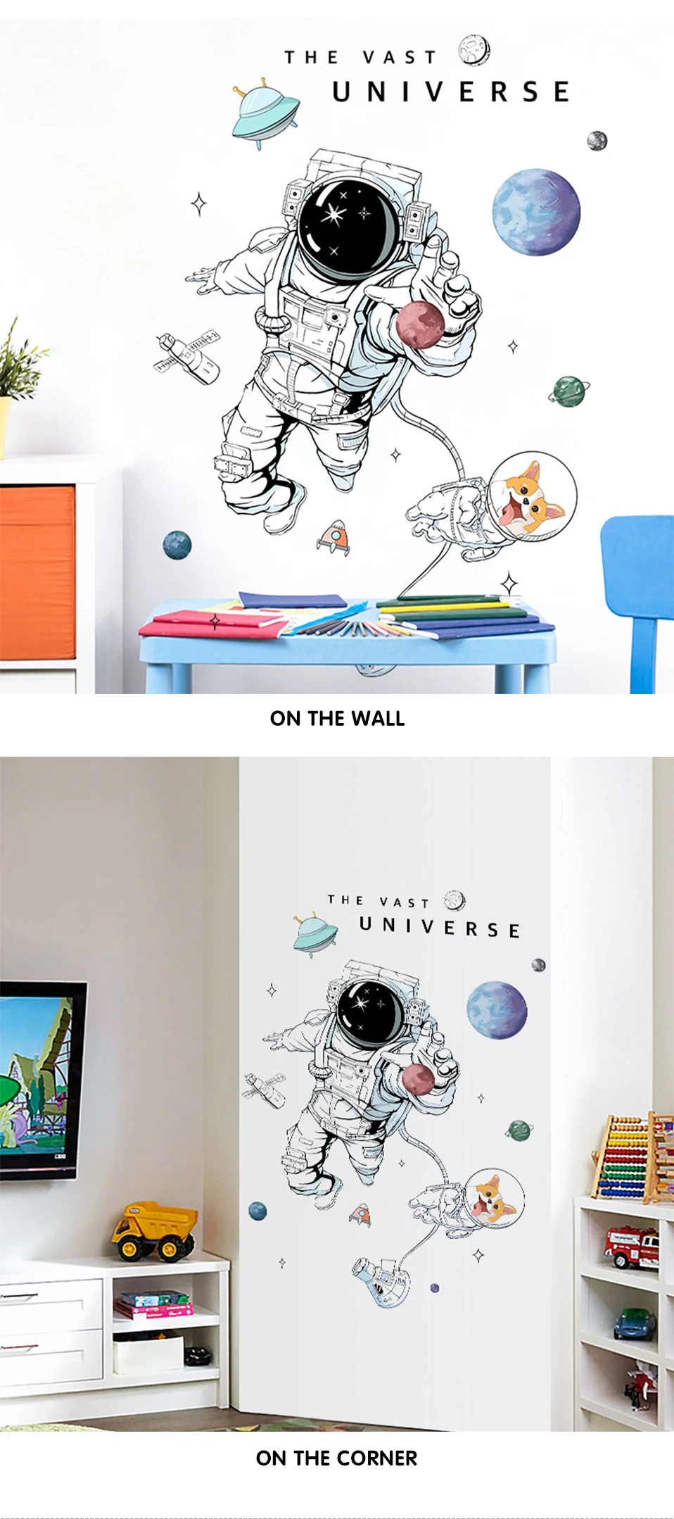 Creative Space Astronaut Dog Wall Stickers For Kids Rooms Child Boy Bedroom Wall Decor Self Adhesive Vinyl Sticker Wallpapers
