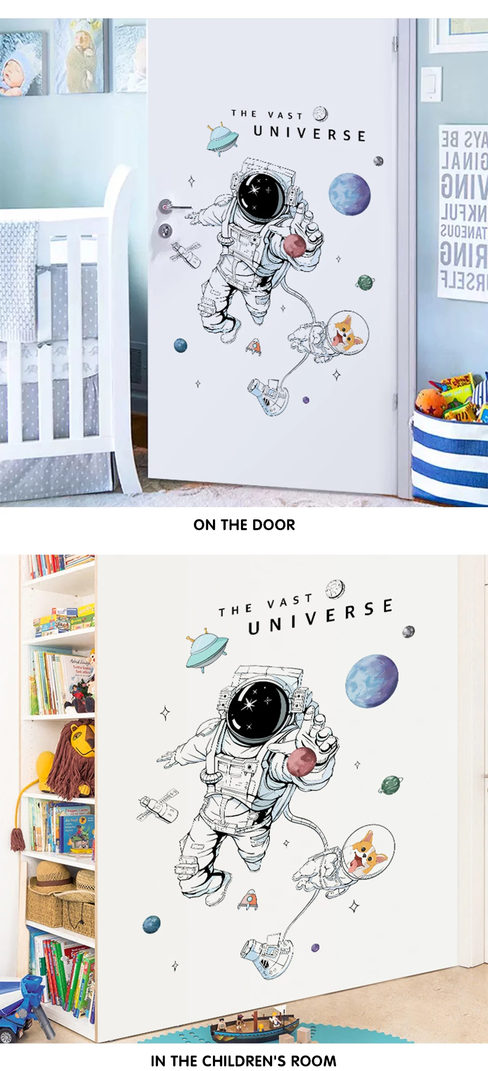 Creative Space Astronaut Dog Wall Stickers For Kids Rooms Child Boy Bedroom Wall Decor Self Adhesive Vinyl Sticker Wallpapers