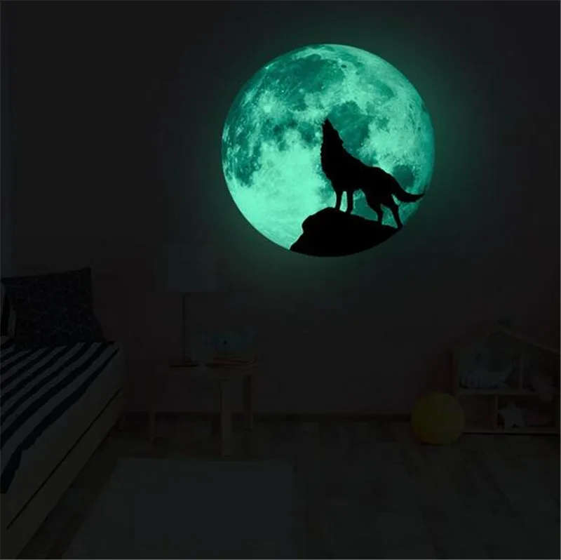 Luminous Moon Wolf Wall Sticker Glass Decoration Painting Home decor wall decals poster