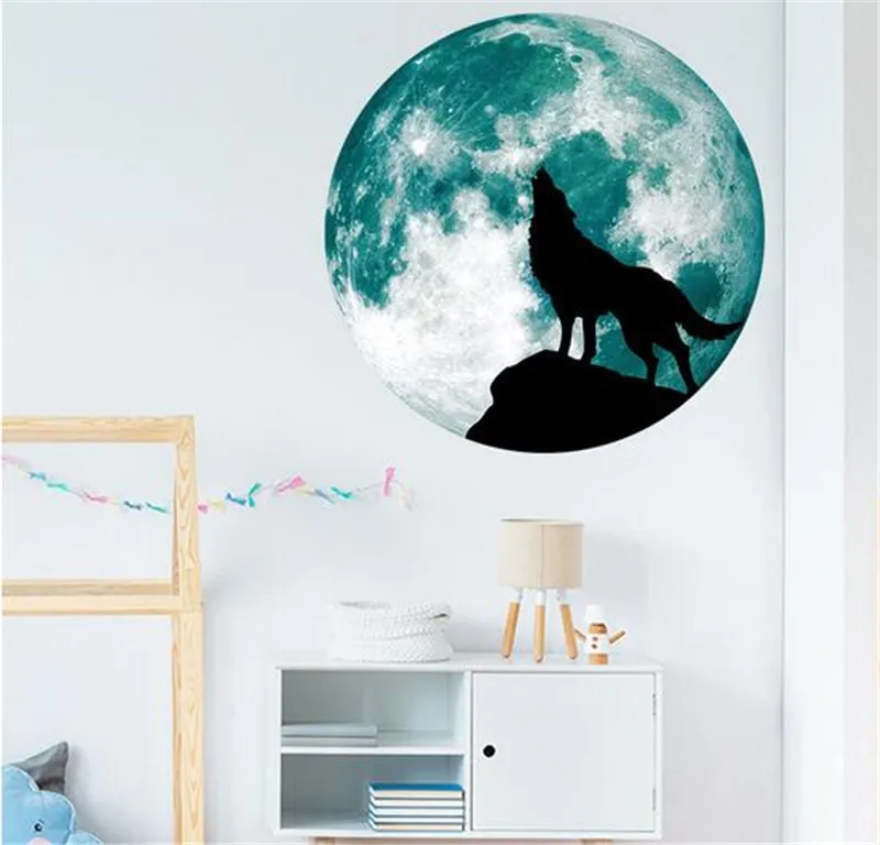 Luminous Moon Wolf Wall Sticker Glass Decoration Painting Home decor wall decals poster