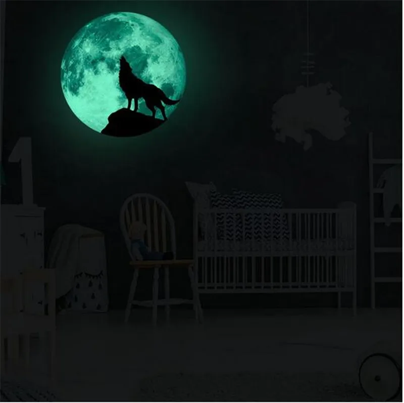 Luminous Moon Wolf Wall Sticker Glass Decoration Painting Home decor wall decals poster