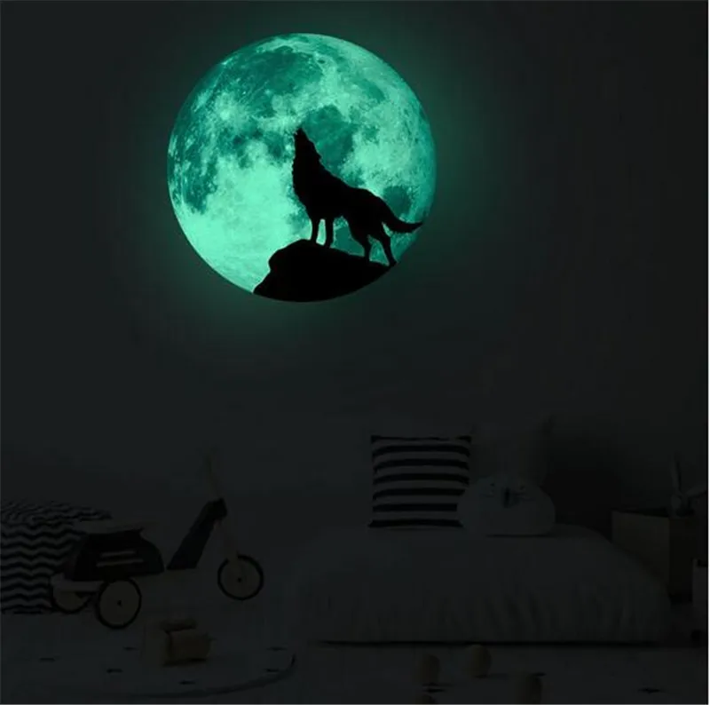 Luminous Moon Wolf Wall Sticker Glass Decoration Painting Home decor wall decals poster