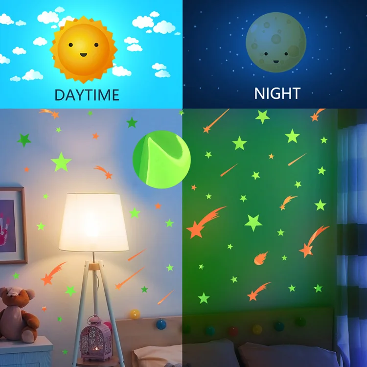Colorful Luminous Stars Moon Wall Stickers For Kids Room Bedroom Decoration Home Decals Glow In The Dark Background Decor Mural
