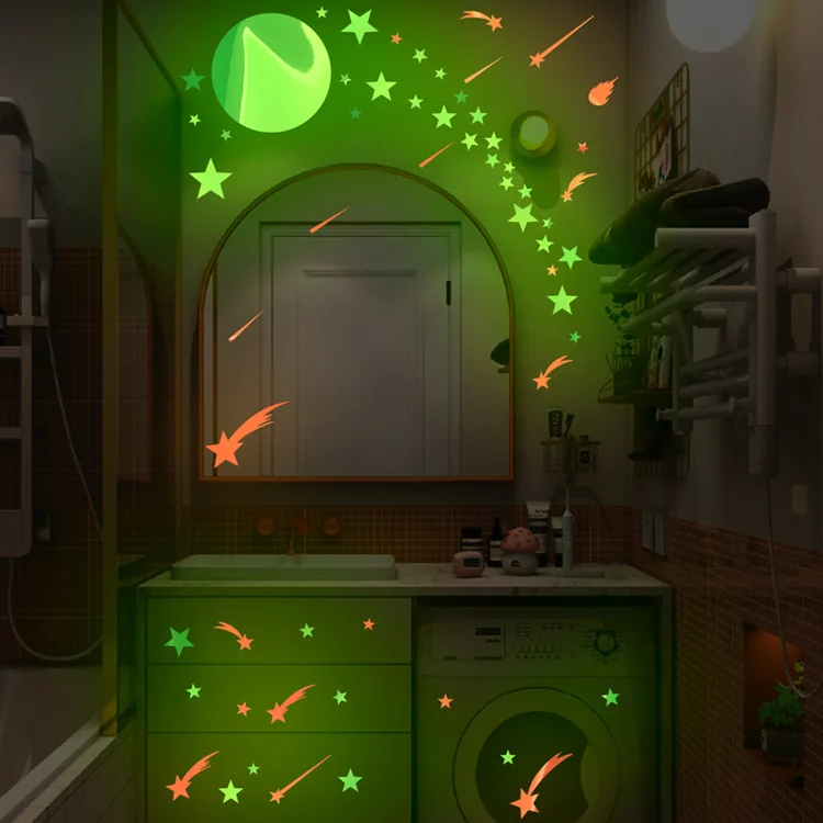 Colorful Luminous Stars Moon Wall Stickers For Kids Room Bedroom Decoration Home Decals Glow In The Dark Background Decor Mural