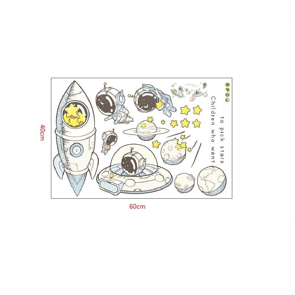 3D Creative Planetary Astronauts Wall Sticker Home Decor Cartoon Kids Room Bedroom Period Print Decal Mural Art Sky Poster Gift