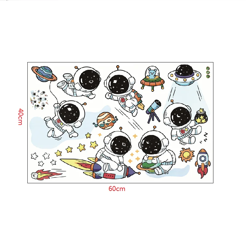 3D Creative Planetary Astronauts Wall Sticker Home Decor Cartoon Kids Room Bedroom Period Print Decal Mural Art Sky Poster Gift