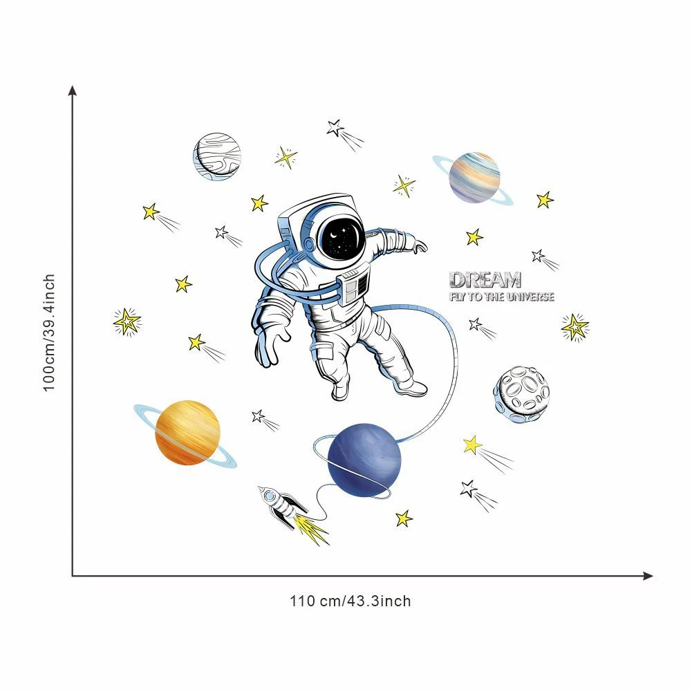 3D Creative Planetary Astronauts Wall Sticker Home Decor Cartoon Kids Room Bedroom Period Print Decal Mural Art Sky Poster Gift