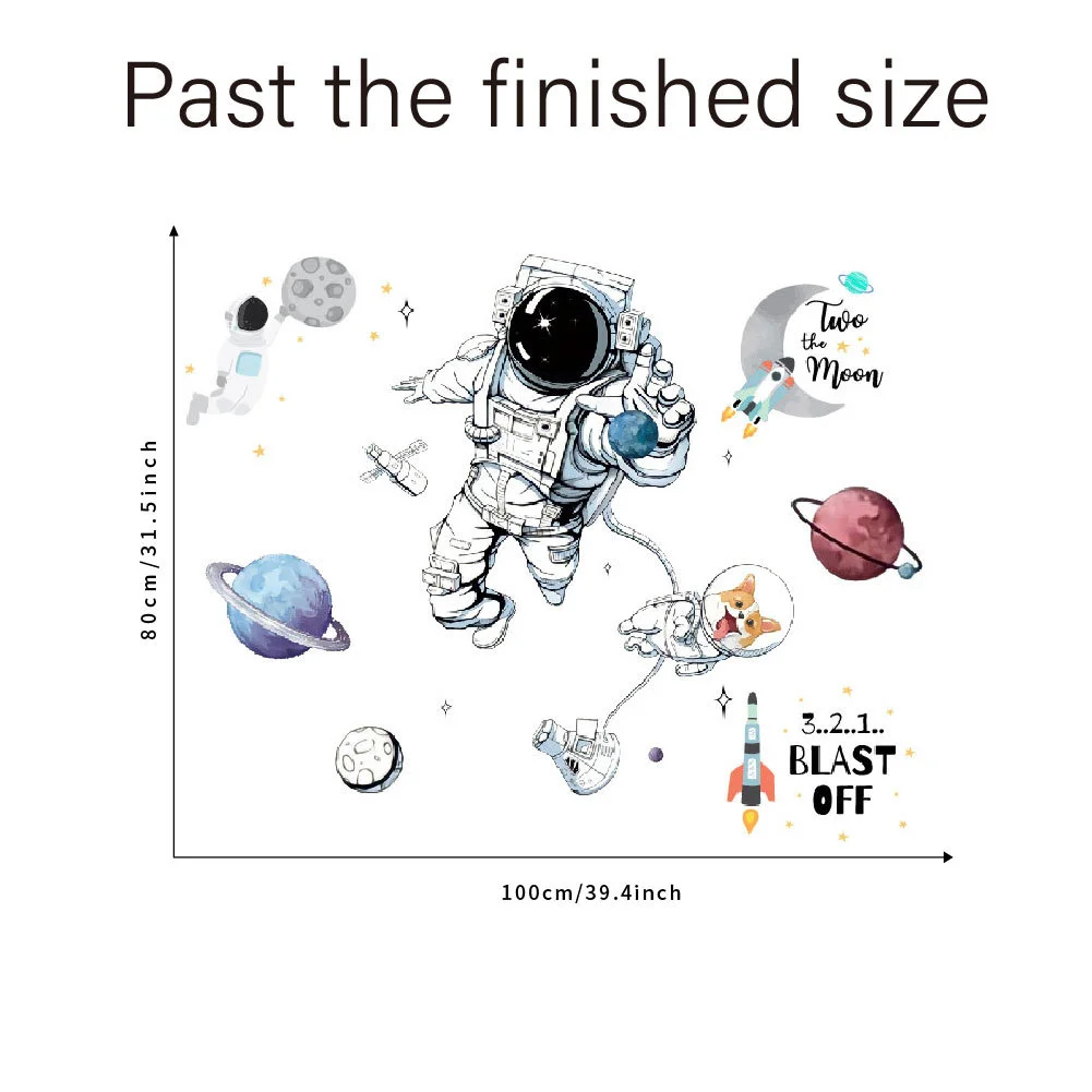 3D Creative Planetary Astronauts Wall Sticker Home Decor Cartoon Kids Room Bedroom Period Print Decal Mural Art Sky Poster Gift