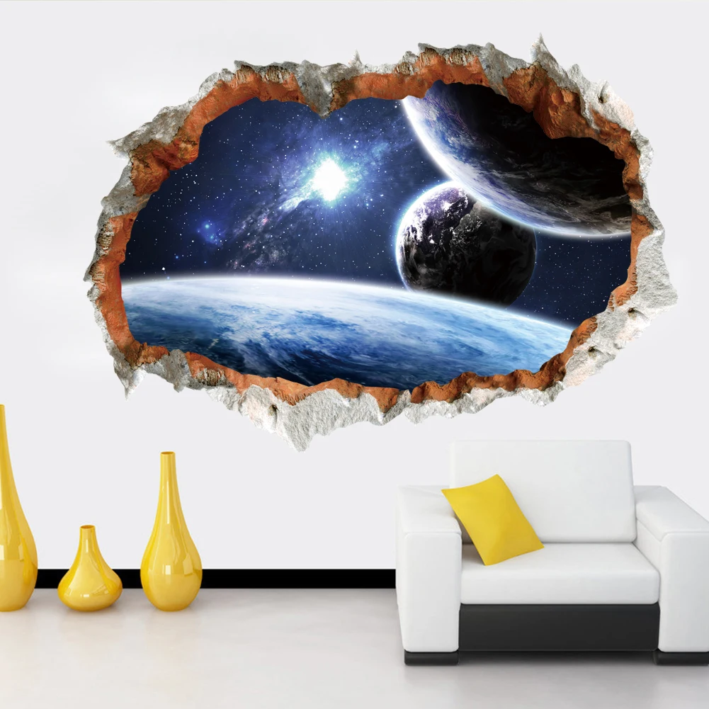 Outer Space Star Galaxy Wall Stickers 3D Vivid Broken Wall Decals Poster Nursery Mural Living Room Bedroom Home Decor sticker Outer Space Star Galaxy Wall Stickers 3D Vivid Broken Wall Decals Poster Nursery Mural Living Room Bedroom Home Decor sticker