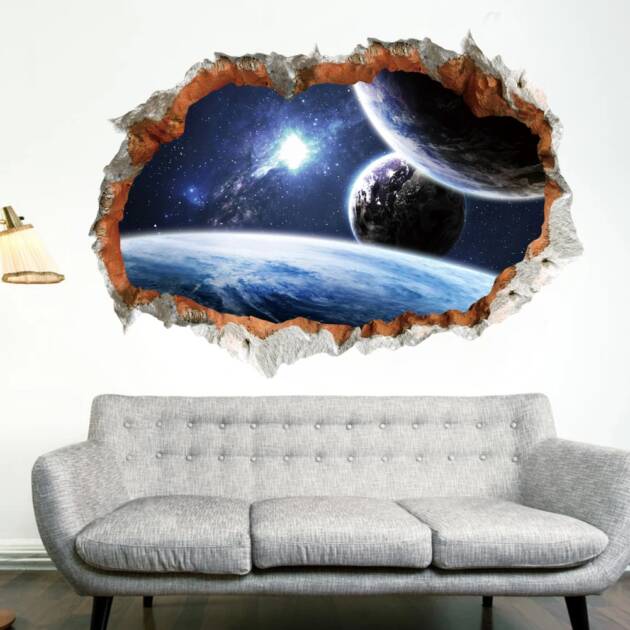 Outer Space Star Galaxy Wall Stickers 3D Vivid Broken Wall Decals Poster Nursery Mural Living Room Bedroom Home Decor sticker